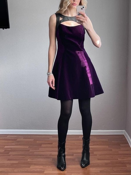 Women Karen Millen Dress Purple Velvet 36
