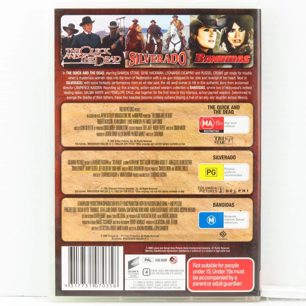 Wanted Westerns 3 Movie Collection Quick and the Dead Silverado Bandidas DVD R4