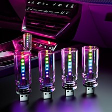4 PCS USB Night Light, Touch Dimmable Mini USB LED Car Interior Ambient 4RGB