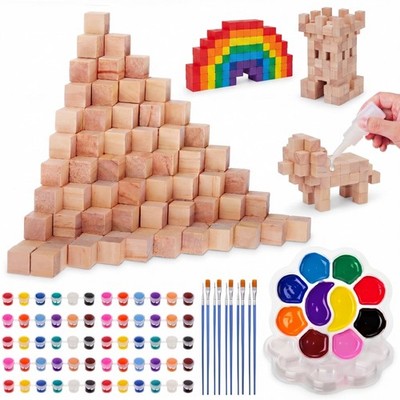 300 Pcs 0.5 Inch Pixel Building Art Unfinished Wooden Blocks for Crafts Squar...