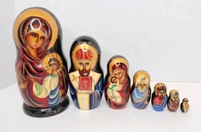Matryoshka Russian Nesting Dolls Mary Jesus Religious Artist Signed Set of 7