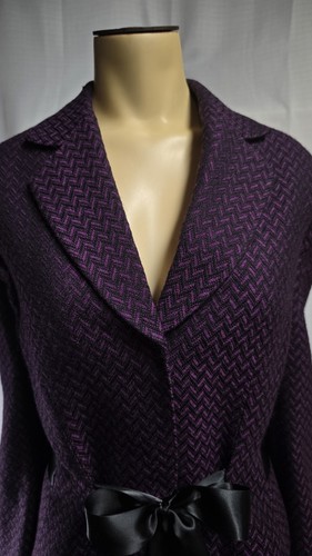 Tahari Arthur S Levine Blazer Jacket Tweed Style Tie Front Sz 16 Black Plum - Picture 4 of 17