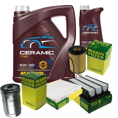 MANN Inspektionspaket 6L MANNOL Ceramic 5W-30 für Hyundai Santa Fé II 2.2 CRDi
