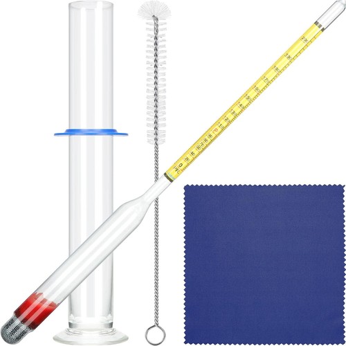 Alcohol Hydrometer Test Kit 0-100 Proof Glass Cylinder Brush