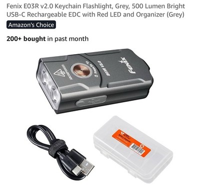 Fenix E03R V2.0 Keychain Flashlight Grey 500 Lumen Bright USB-C Rechargeable