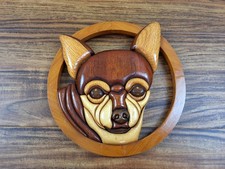 3D CHIHUAHUA DOG Round Wall Plaque Wood Wooden 7.75" Circular Fun Dog Mom Dad