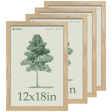 12x18 Poster Frame 4 Pack, Textured Natural Solid Wood Picture Frame, HD Temp...