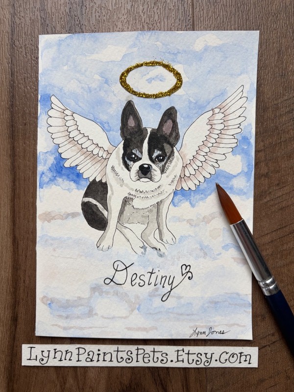 Original Art Angel Dog Memorial custom watercolor from your photo dog portrait
