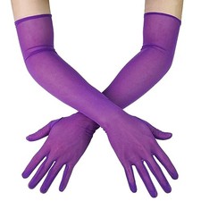 Tulle Mesh Gloves - Silk Sheer, Elbow Length - Costume Extra Long Purple