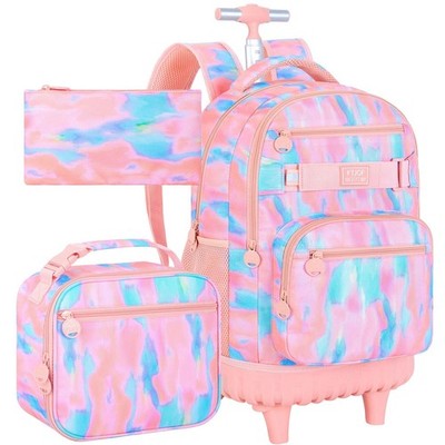 3Pcs Rolling Backpack for Girls, 19 Inche Women Roller Bag with Wheels for Ad...