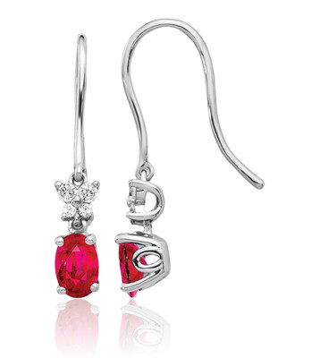 14K massives Weißgold 0,14 ct roter Rubin Diamant mittlere Ohrhänger 25 mm