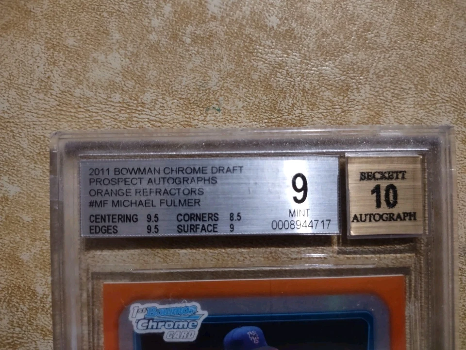 Bowman Chrome Draft Michael Fulmer 2011 refractor naranja radiocontrol automático BGS 9 19/25 Foto 3 de 4