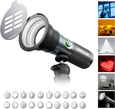 4 Colors Photography Flashlight with 20 Magnetic Pattern Gobos, 8400Mah Portable