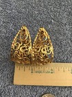 Vtg Gold Tone Filigree Hoop Earrings Clip Large Nugget Wide Hoops Statement — photo 4
