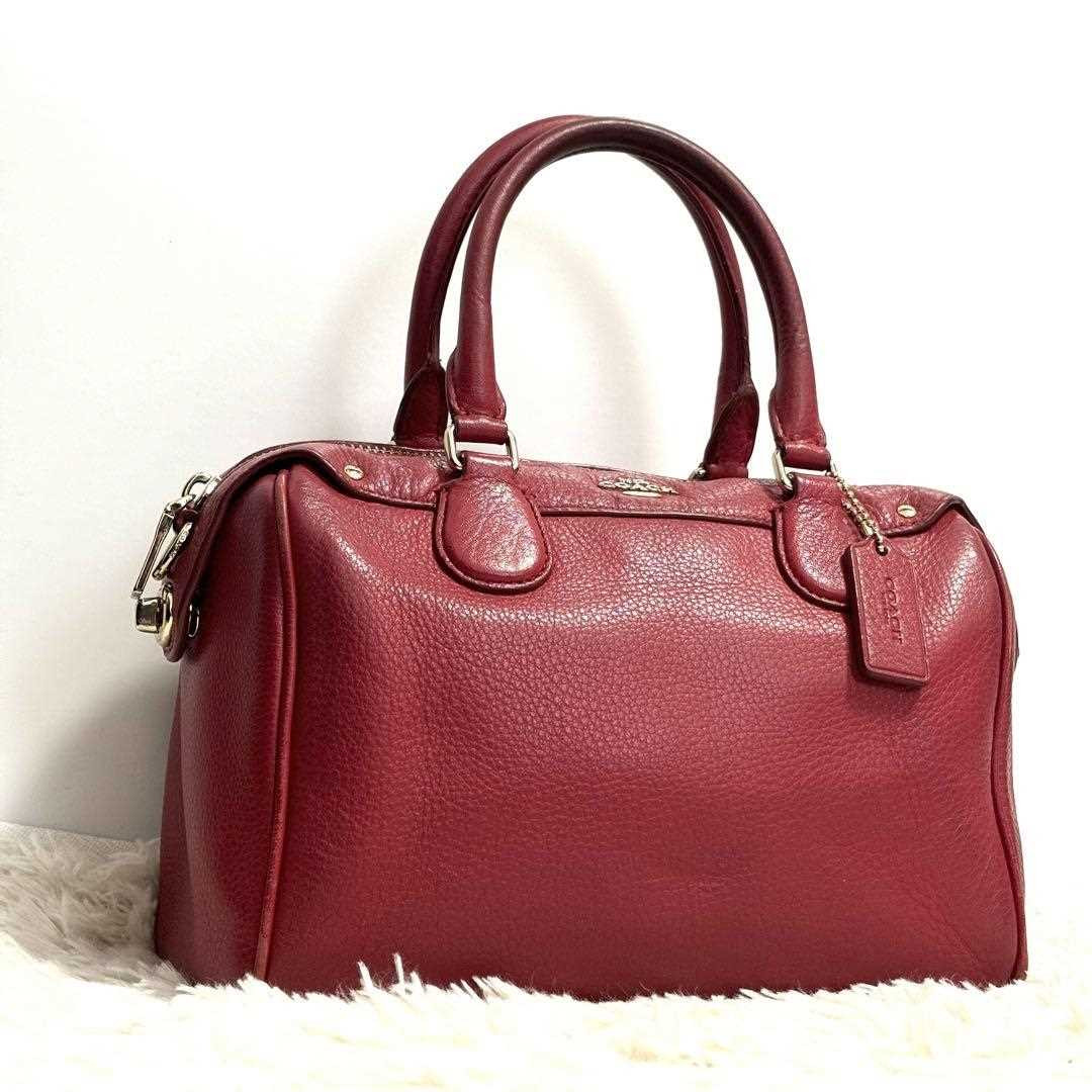 COACH Mini Boston Bag Leather Turnlock Zipper Charm Casual Used 