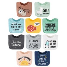 Baby Boy or Girl Terry Bibs Set of 10-100 Cotton, Soft, Absorbent Baby Bibs,...