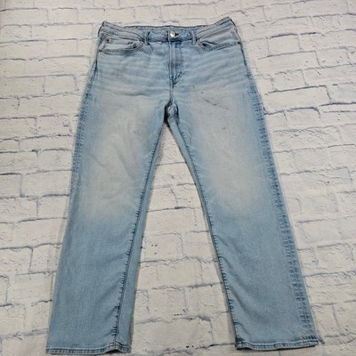 American Eagle Slim Straight Jeans Mens 38x32 Light Wash Airflex+ Blue Denim