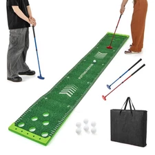 Golf Game Set 11 FT Putting Green Mat with 2 Adjustable Putters 6 Balls