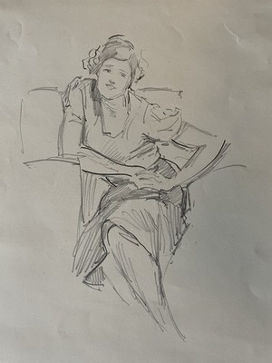 Thomas R. Downey, Original Bleistiftstudie auf Papier, um 1930