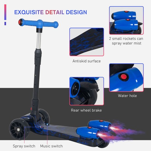 Child 3-Wheel Scooter Light Music Water Spray Rechargeable 3-6 Yrs Blue - Picture 8 of 10