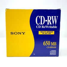 Sony CD-RW650 CD ReWritable Discs Multi Speed 650MB Data Storage Media 5 Pack