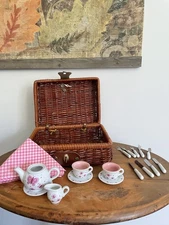 Vintage Little Girls’ Picnic Basket with Serving Ware