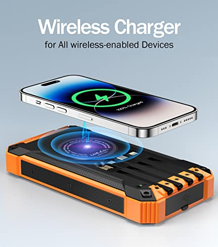 Power Bank Wireless Charger 36000mAh Built in 4 Cables Six Outputs 15W Orange Power Bank Wireless Charger 36000mAh Built in 4 Cables Six Outputs 15W Orange