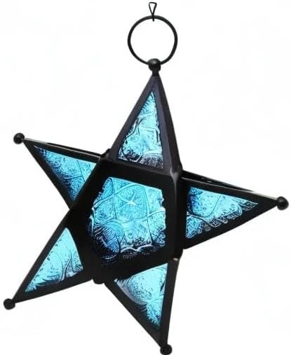 2x Candelabro Estrella Azul Metal Diseño Pentagrama para Navidad Hogar Decoración de Mesa Foto 2 de 4