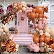 145PCS Fall Pink Balloon Arch Kit   Boho Baby Shower Decorations for Girl, Bu...