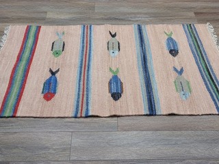 Turkish Bohemian Rug (Tree Of Life)Fish Design Turkish Rug Hand Made Rug3x5 Ft