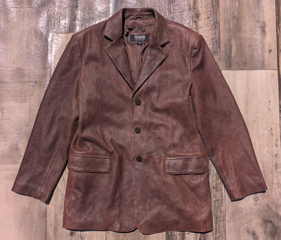 Mens Wilsons Pelle Studio Distressed Leather Brown Sportcoat Blazer Jacket M
