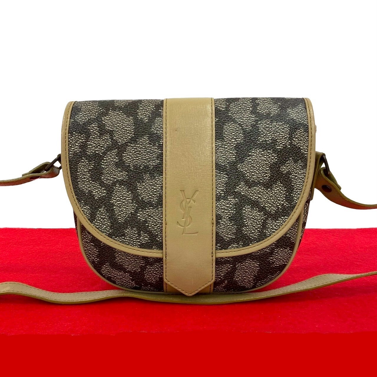 Borsa a tracolla con logo YVES SAINT LAURENT YSL in pelle PVC marrone 40946