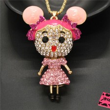 New Fashion Women Cute Pink Bling Cartoon Girl Crystal Pendant Chain Necklace