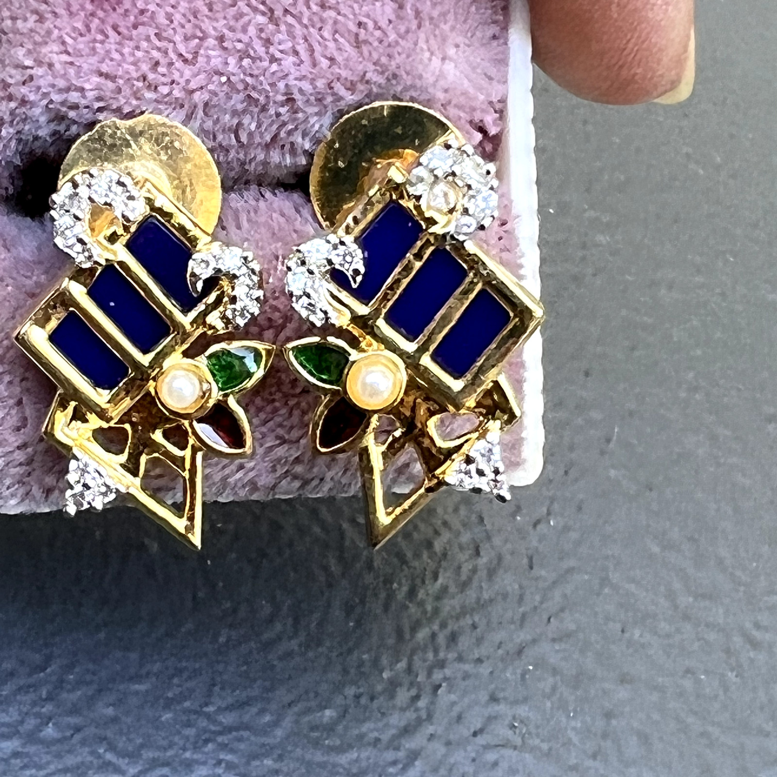 Cute Art Deco Style Gold Plate Stain Glass Rhinestone… Gem