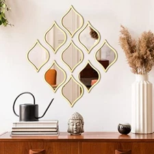  9 Pcs Teardrop Mirror Wall Decor Acrylic Decorative Mirror Wall Gold Frame