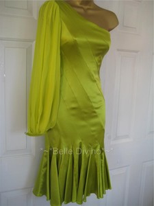 green silk one shoulder dress