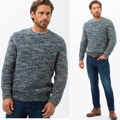 BRAX Mens Rick Crew Neck Pullover Sweater Size 52 XL Blue Wool Alpaca Blend NEW