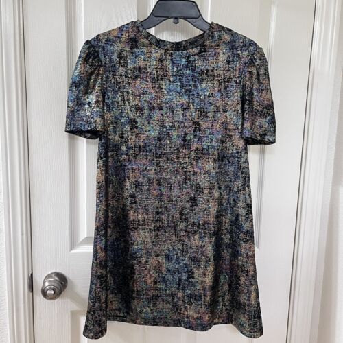 Zara Girls Iridescent Dress Rainbow Metallic Short Sleeve Girls Size 13-14