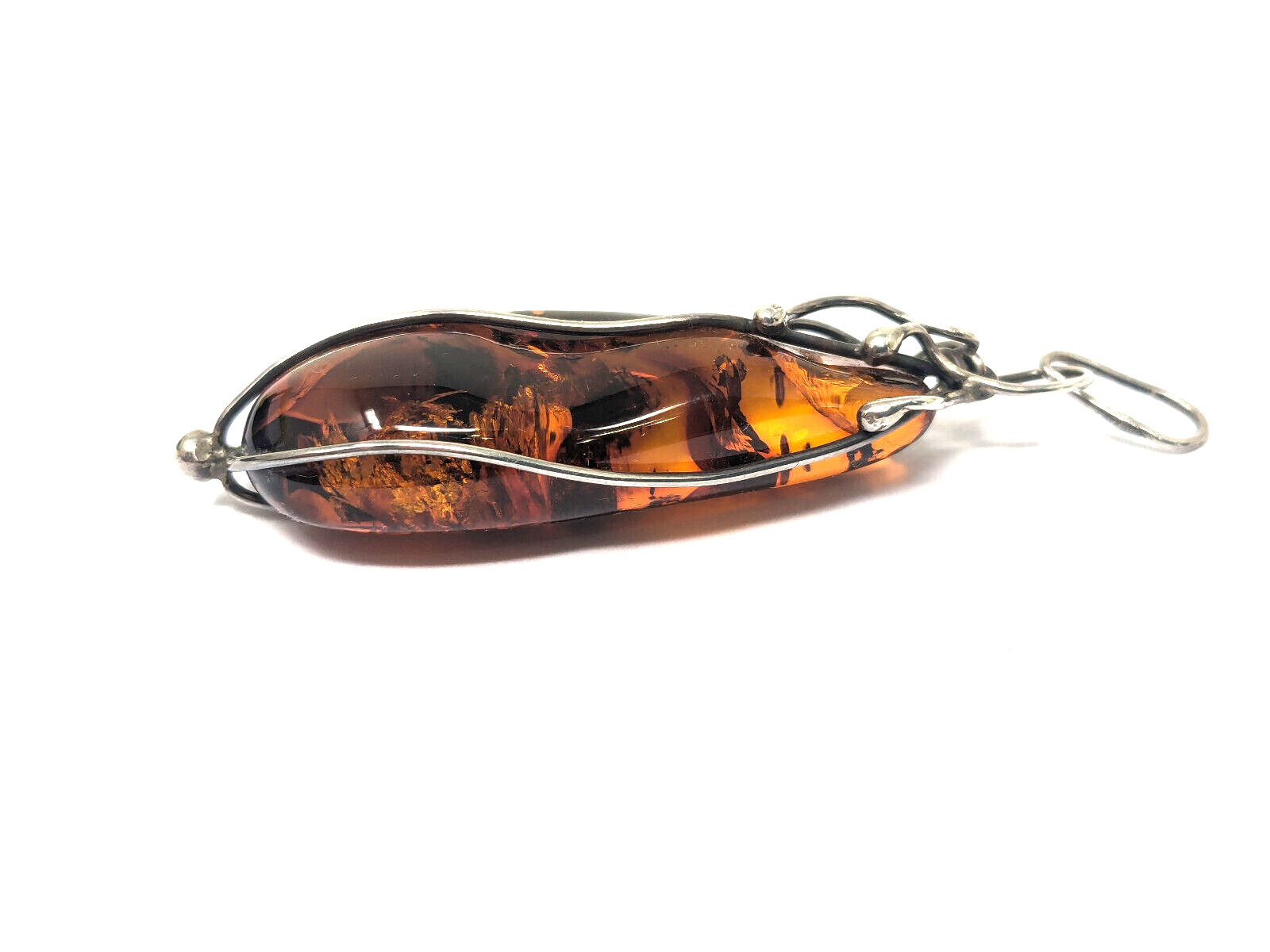 Vintage BALTIC AMBER Pendant Sterling Silver Wire… - image 3