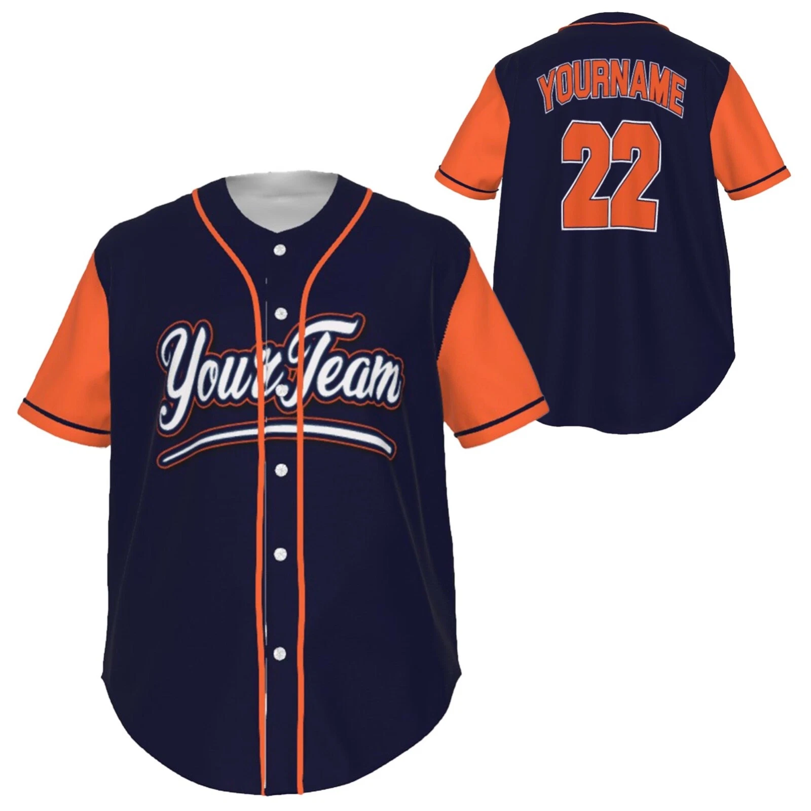 Fully Custom Navy and Orange Baseball Softball Team Design Baseball Jersey BS-4