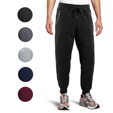 Men's Athletic Workout Running Jogging Gym Fitness Zip Pocket Jogger Sweat Pants