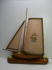 VINTAGE WOODEN SAIL BOAT SHIP STATUE LAMP - ART DECO KITSCH RETRO