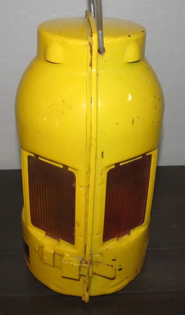 Vintage FEUERHAND KEROSENE LANTERN Yellow Metal Orange Lens Candle German