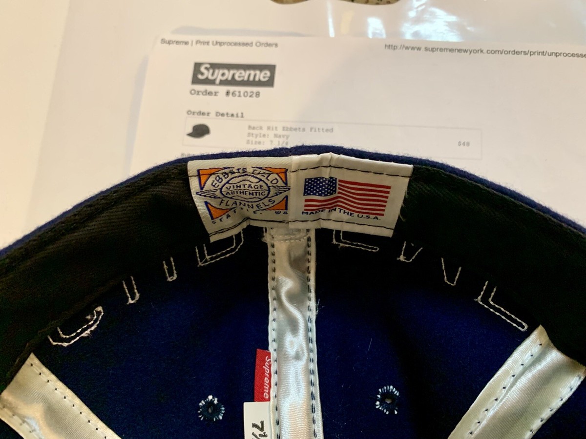 Supreme Ebbets Field Back Hit Navy Blue Wool Fitted Baseball Cap