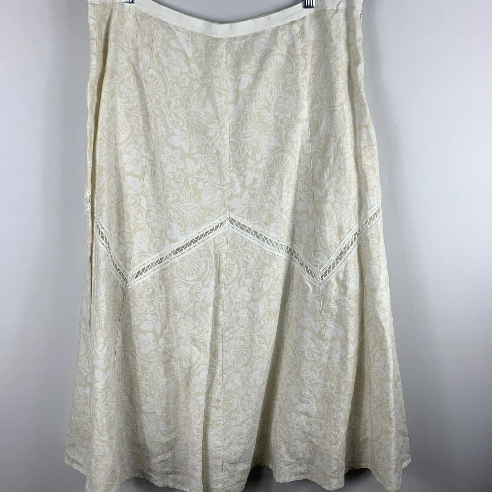 Liz Claiborne 100% Linen Skirt Women's Size 16 Print A-Line Midi Lined Side Zip