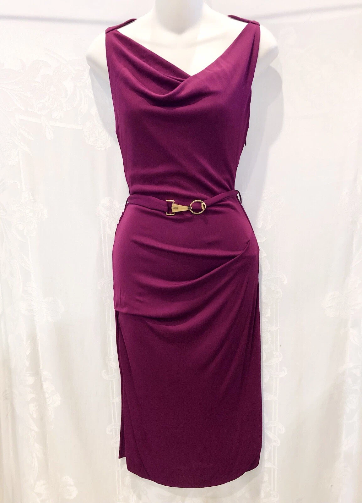 Robe drapée en jersey rose magenta GUCCI T 2 4 ceinture or mors de cheval