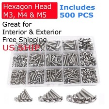 US 500pcs Stainless Steel Hex Socket Cap Head Bolts Screws Nuts M3 M4 M5 304 Kit