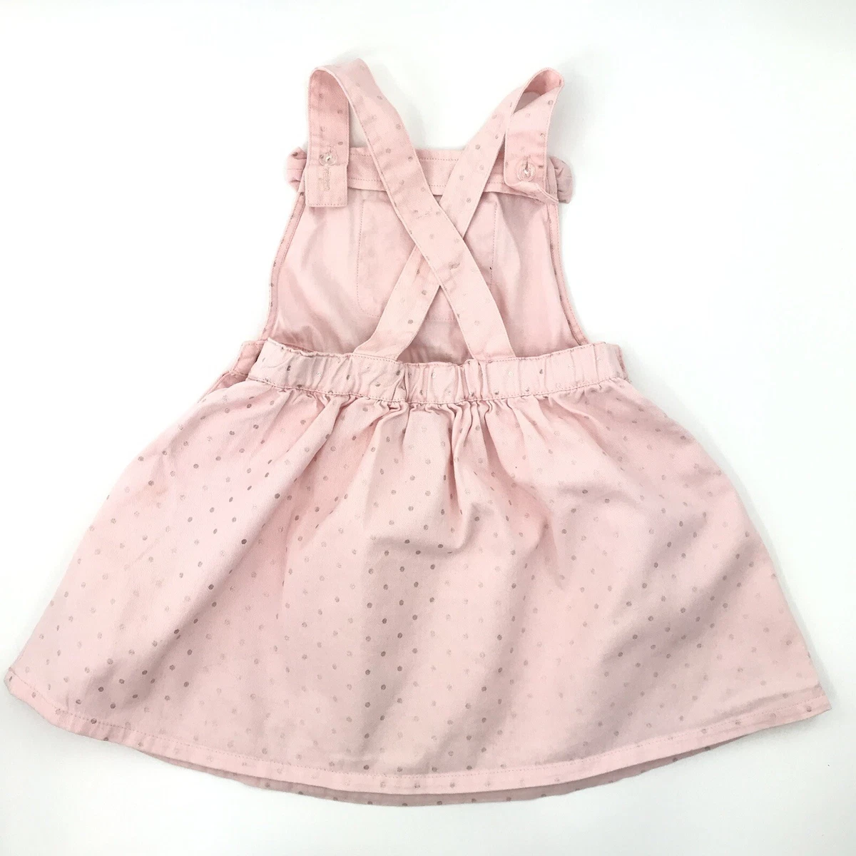 Max Studio Girl s Pink And Silver Gold Polkadots Overall Dress