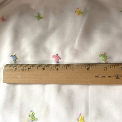 White With Embroidered Birds in yellow, green, pink, blue Fabric 45'' Wide by yd