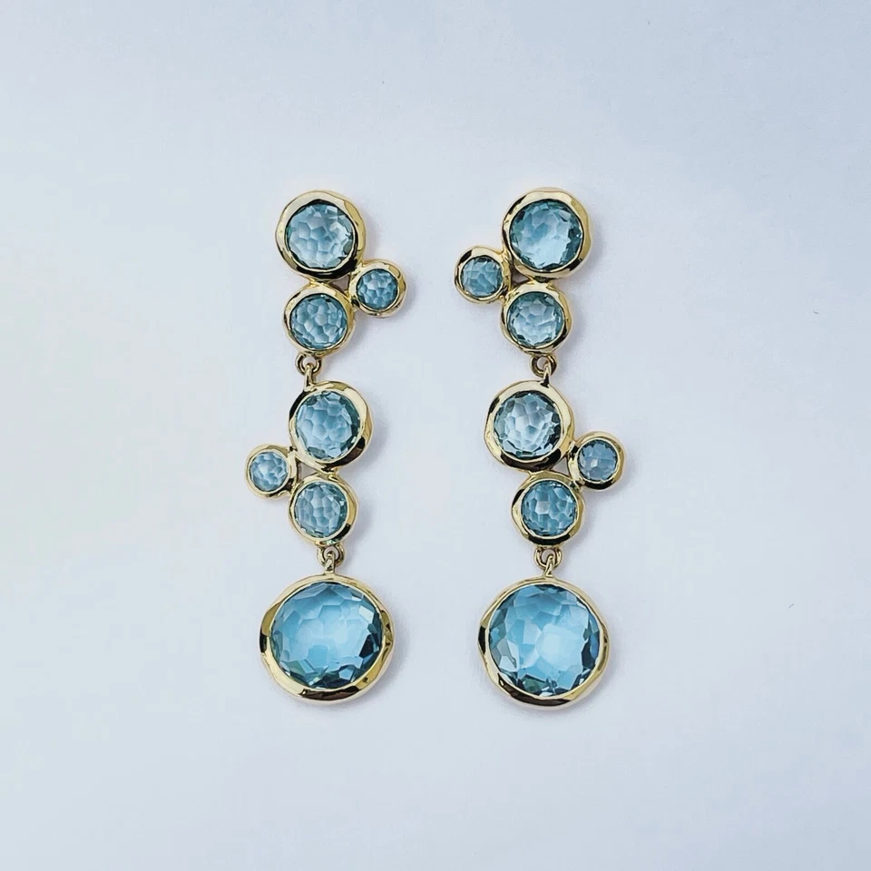 Pendientes colgantes lineales de piruleta de oro amarillo de 18 quilates IPPOLITA en topacio azul suizo Foto 2 de 4